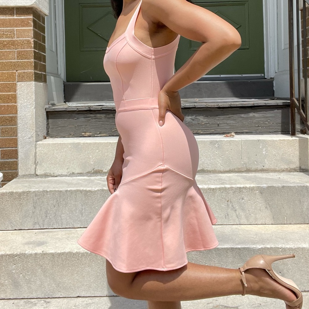 Pink Ruffle Hem Mini Bandage Dress - Picture 9 of 17